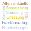 Auflistung von Themen wie Alterseinkünfte, Stundung, Spenden etc.